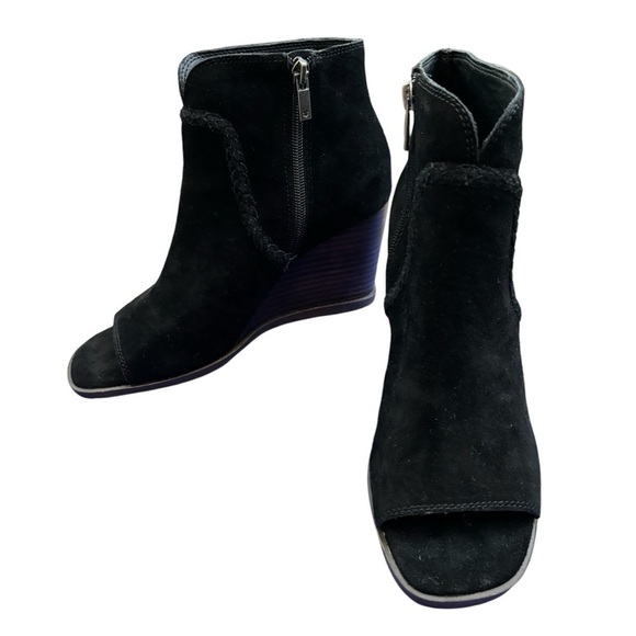 Lucky Brand Black Lureli Peep-Toe Platform Wedge Suede Bootie Size 7.5 - Picture 8 of 11